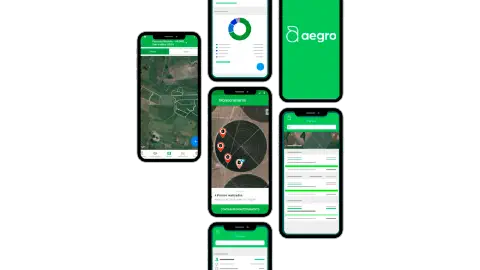 Aplicativo Aegro Campo para gestão no campo. Técnico usando o aplicativo Aegro Campo na lavoura.