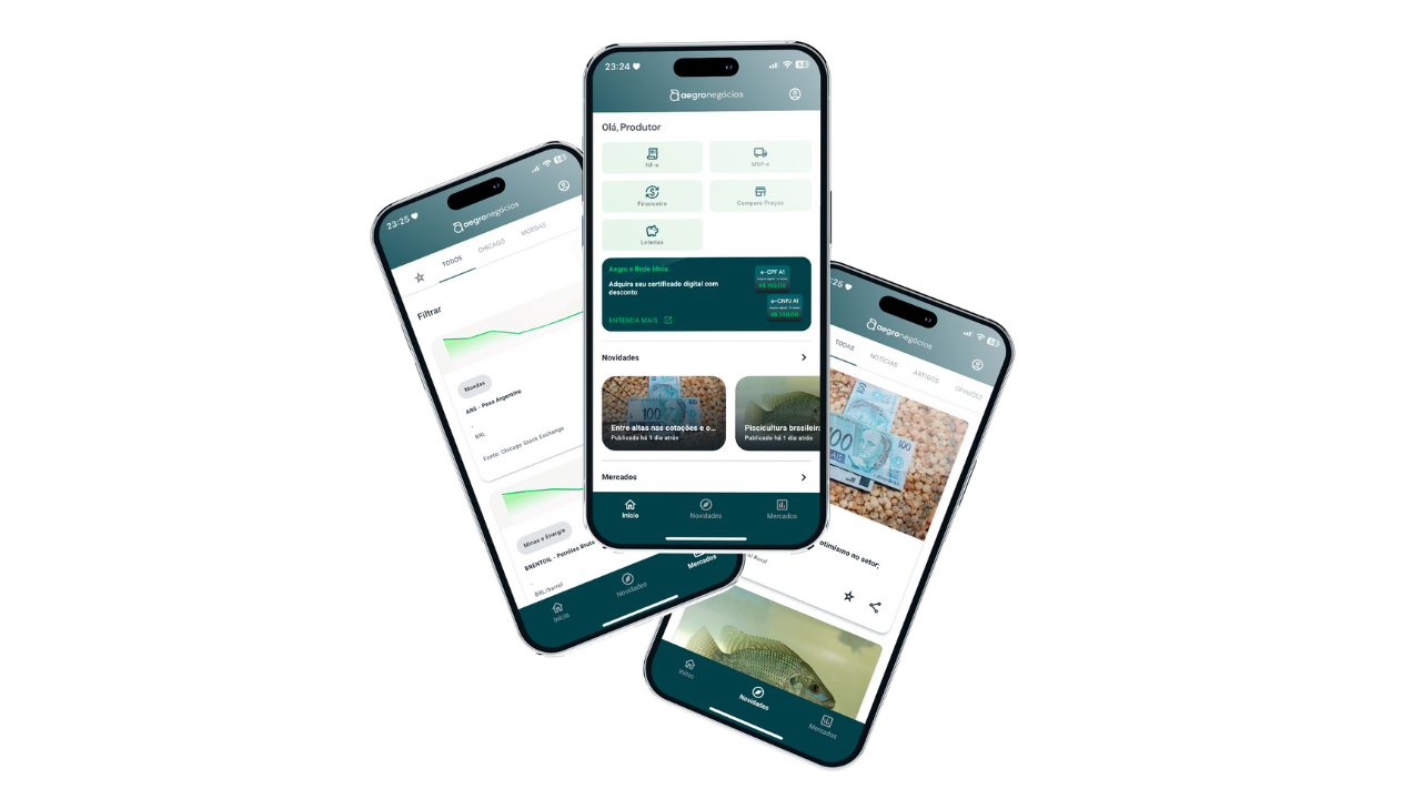 Aplicativo Aegro Negócios para emitir NF-e. Celular mostrando a tela do aplicativo Aegro Negócios.