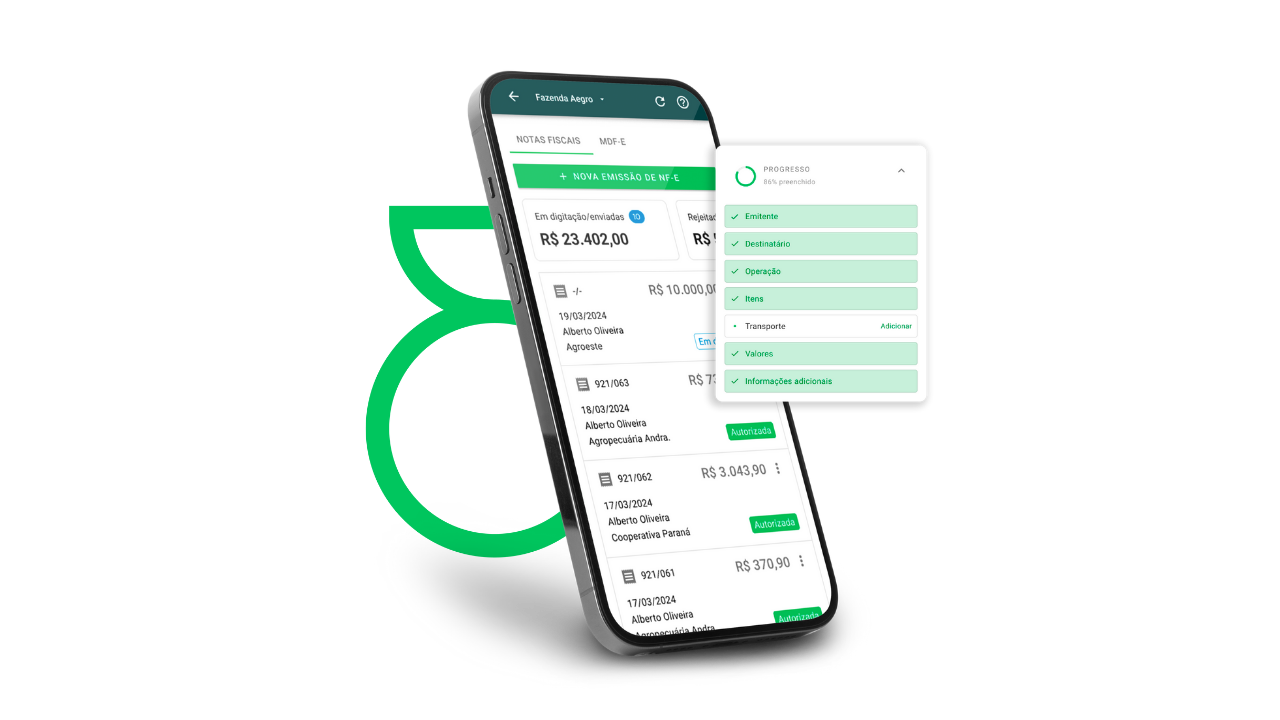 Emissão de NF-e fácil. Tela do Aegro mostrando a emissão fácil de NF-e.