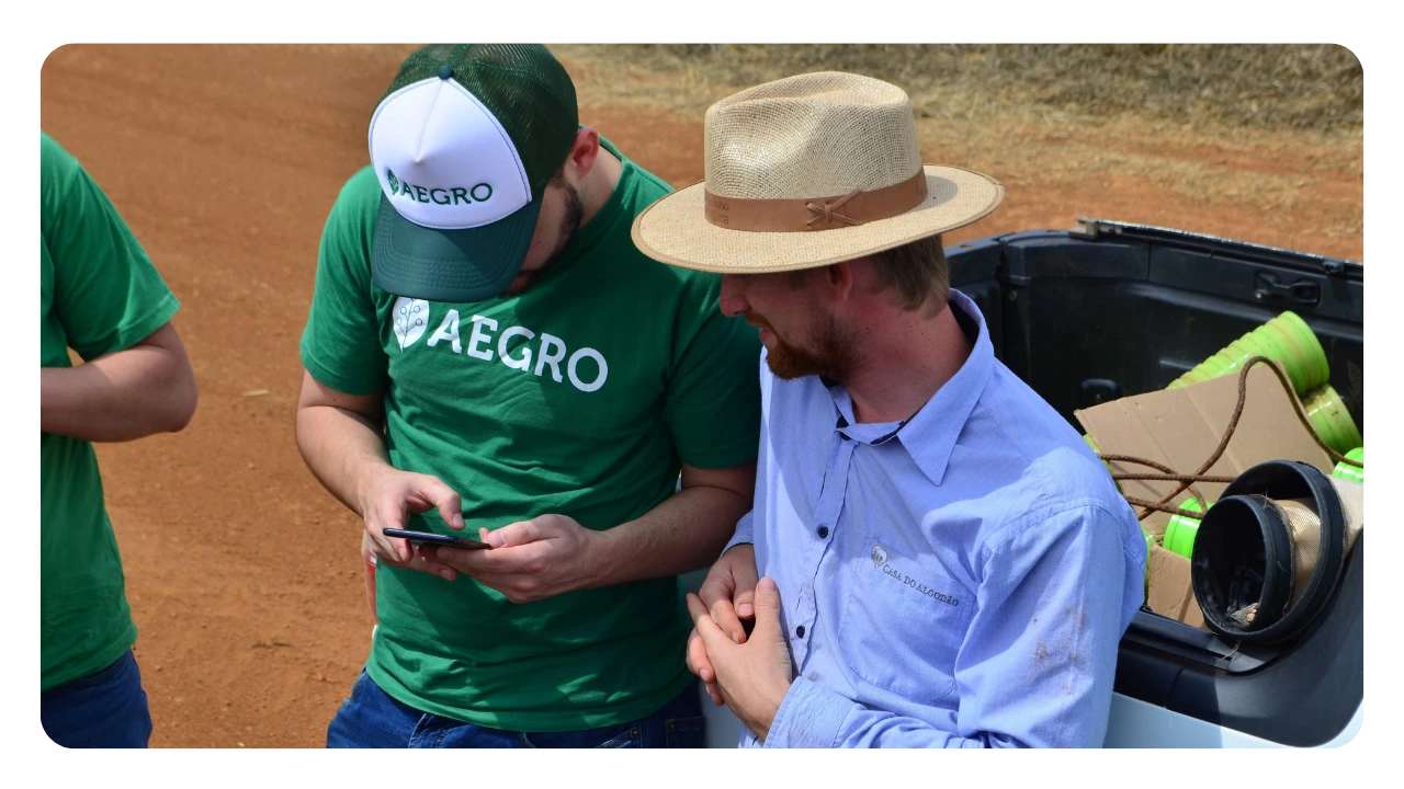Equipe da Aegro no campo com produtores.