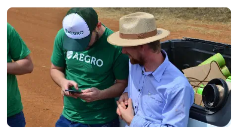 Equipe da Aegro no campo com produtores.
