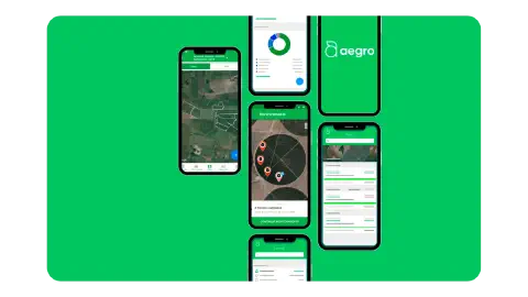 Aplicativos Aegro Campo e Aegro Negócios em celulares.