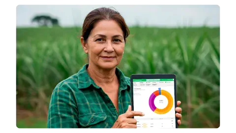 Fazenda em crescimento. Fazenda em expansão com consultor analisando dados.