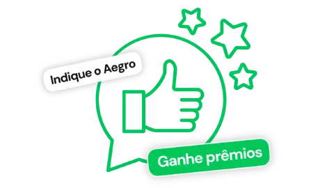 Programa de Indicação Premiada Aegro. Produtor indicando o Aegro e recebendo prêmios.