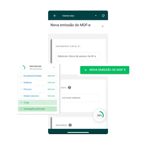 Tela de emissão de MDF-e no aplicativo Aegro Negócios