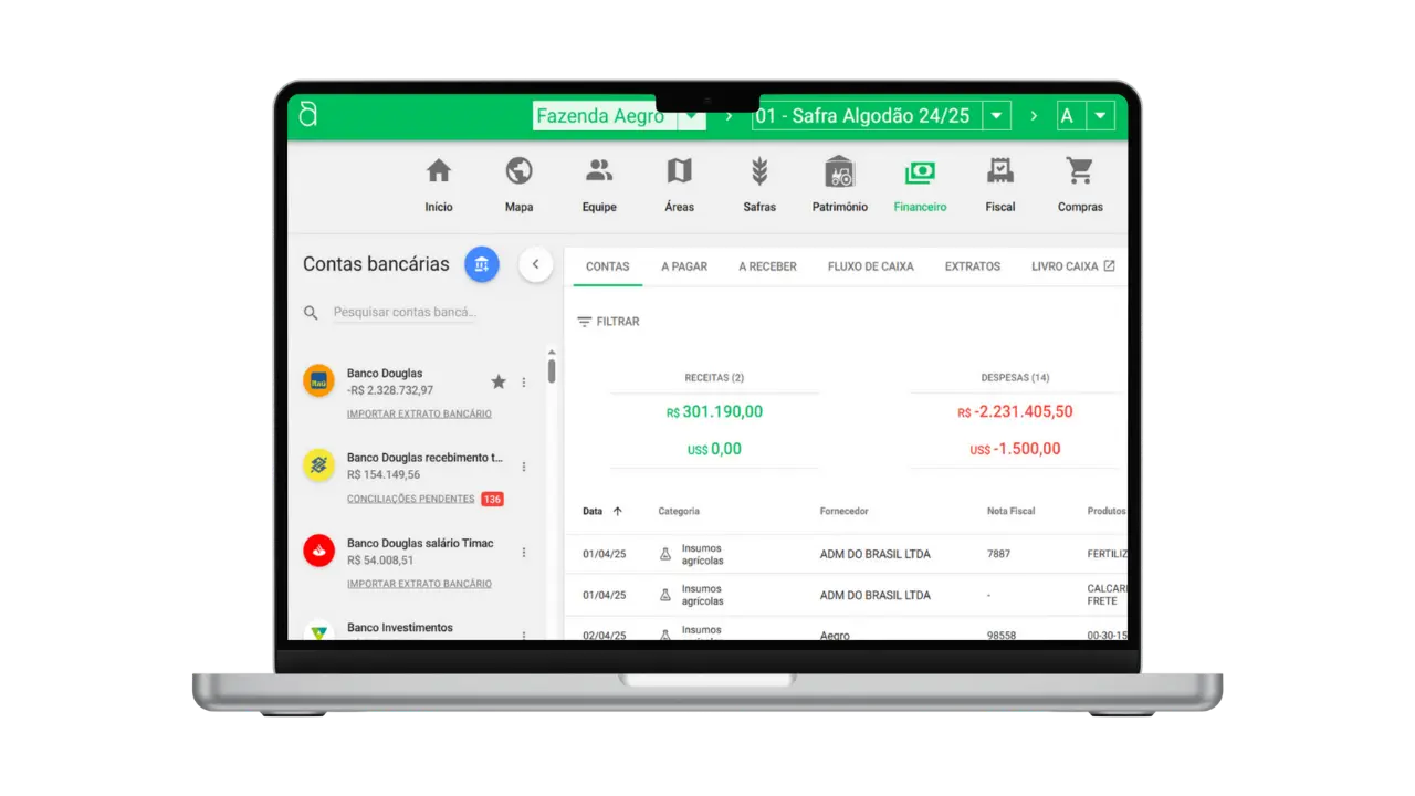 Conferência Bancária Aegro Sistema Aegro de conferência bancária mostrando extrato