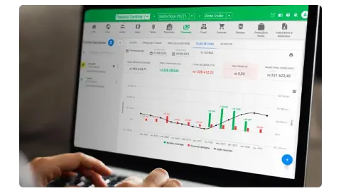 Gestão Financeira Aegro Tela financeira do Aegro mostrando fluxo de caixa