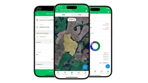 App Aegro Campo Celular mostrando o aplicativo Aegro Campo sendo usado no campo