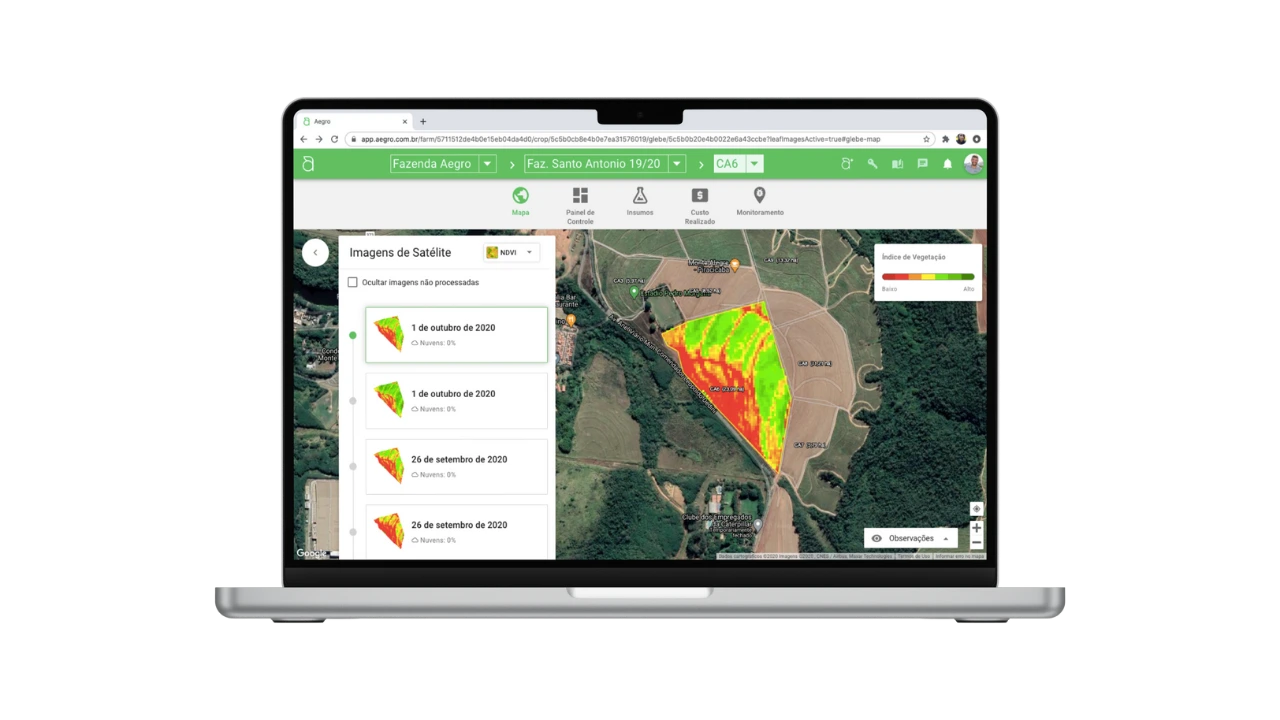 Mapa com NDVI no Aegro Mapa da fazenda com visão NDVI no Aegro