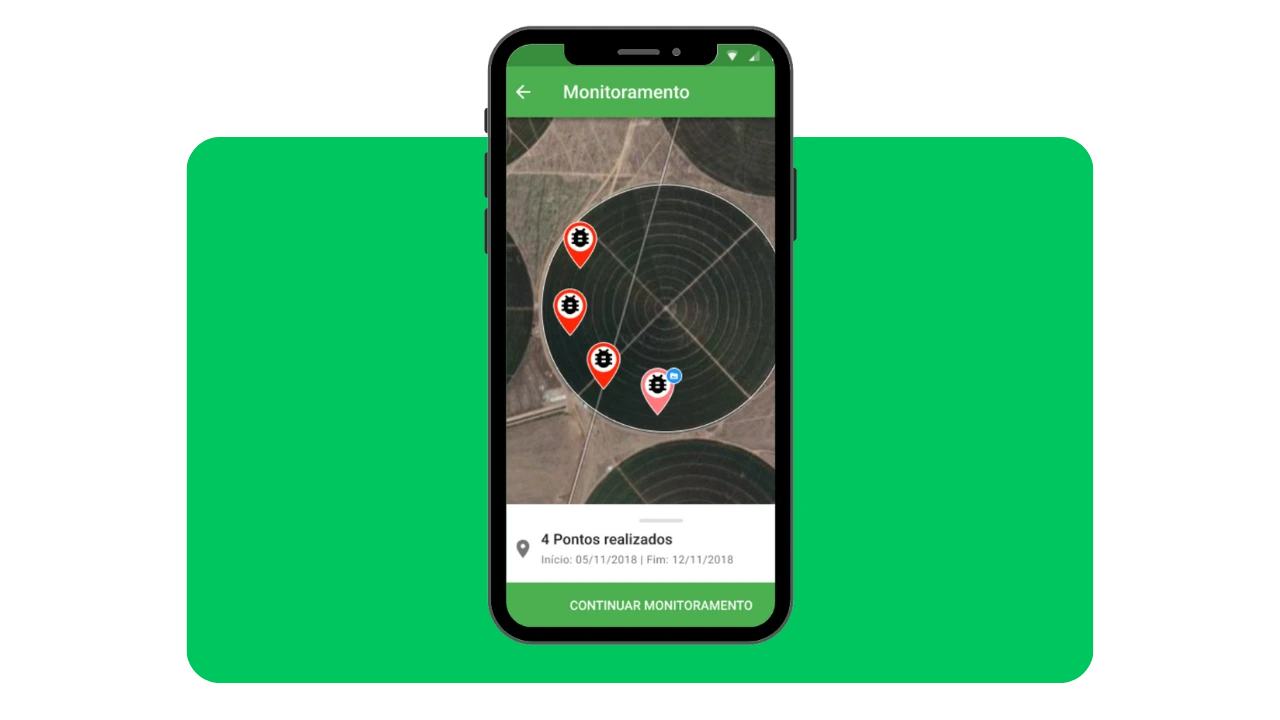 Monitoramento de Pragas no Aegro Tela do monitoramento de pragas do Aegro