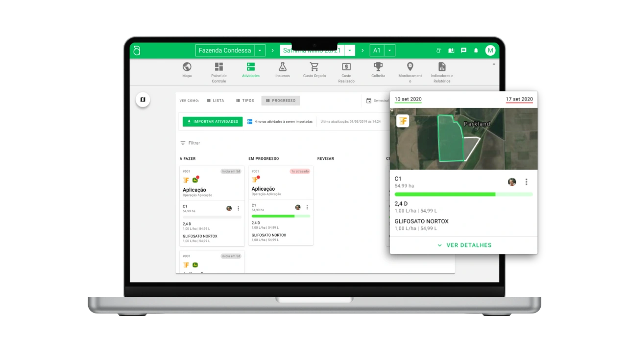 Trator com sistema moderno conectado ao Aegro.
